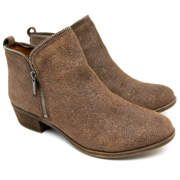 Lucky Brand Bartalino Brown Distressed Wax Leather Ankle Boots SIZE 7.5 - Picture 1 of 5